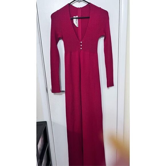 Tricots by Youth Guild Womens Ribbed Knit Long Sleeve Maxi Long Dress Red Size 6 - Picture 3 of 16